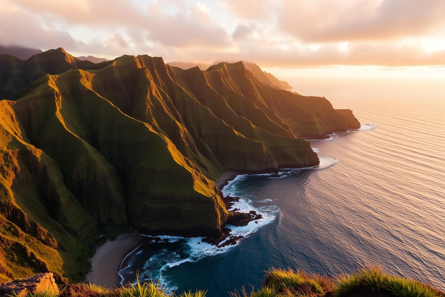 Grüne vulkanische Steilküste am Pazifik auf Hawaii