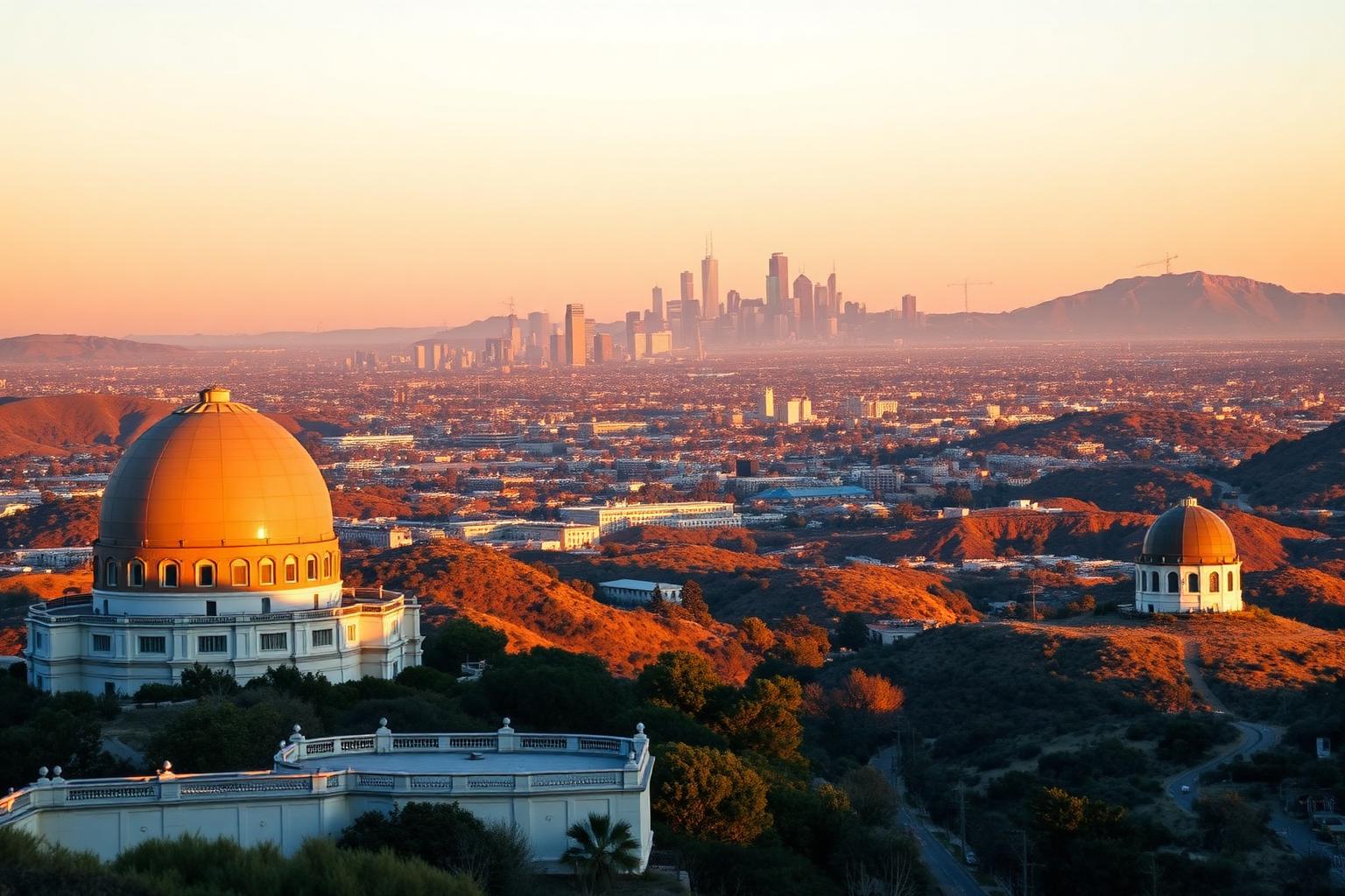 Los Angeles und Griffith Observatory im warmen Abendlicht