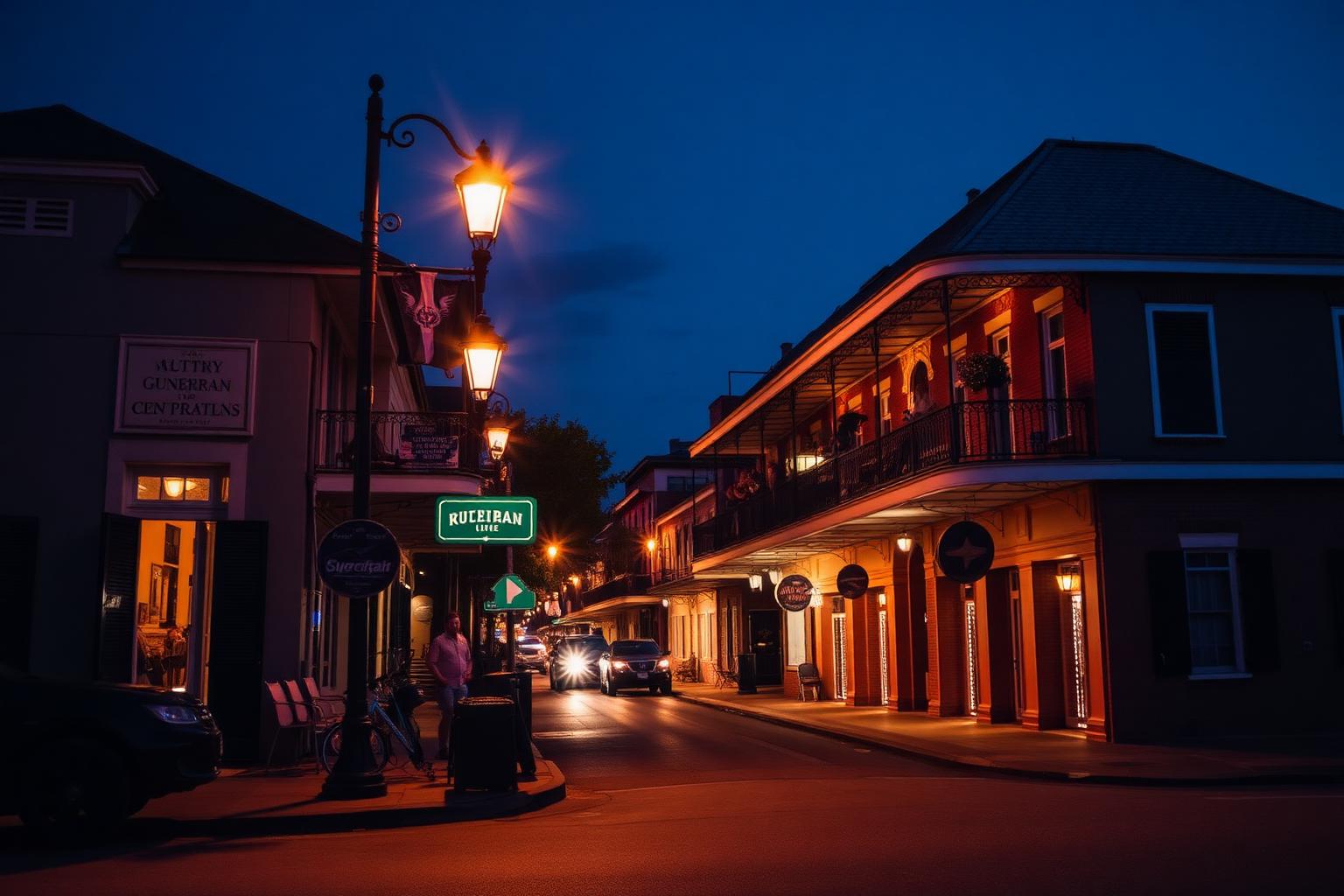Historische Straße in New Orleans am Abend